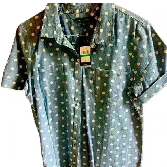 Tommy Hilfiger ladies blouse. NWT blue polka dot. Size large. - Picture 1 of 6